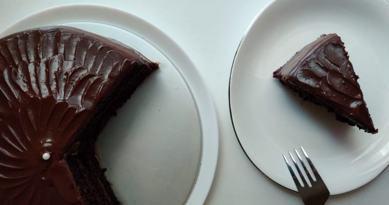 Dark Chocolate Cake with Dark Chocolate Sour Cream Frosting