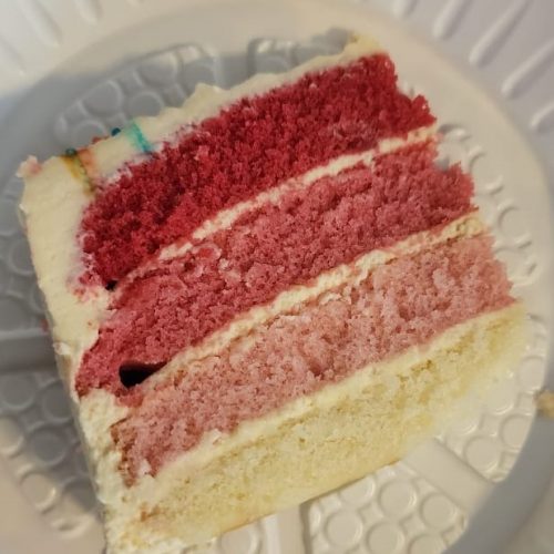the best pink ombre cake with cream cheese frosting