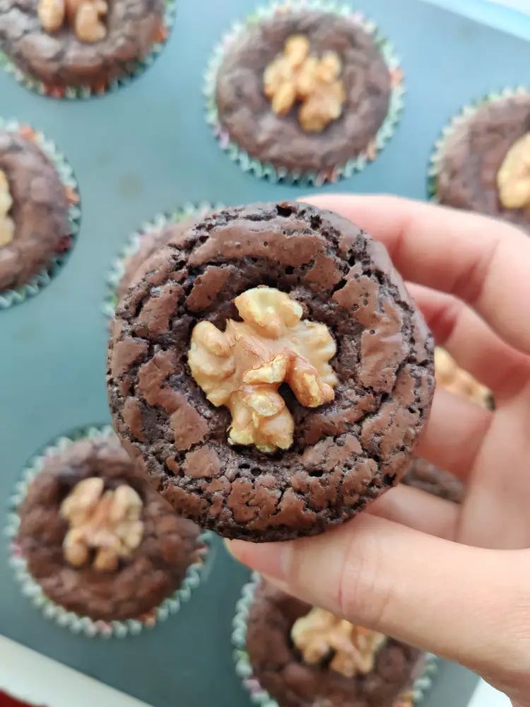 Dark Chocolate Walnut Brownie Cupcakes with Crackly Tops-12