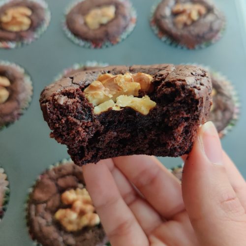 Dark Chocolate Walnut Brownie Cupcakes with Crackly Tops-21