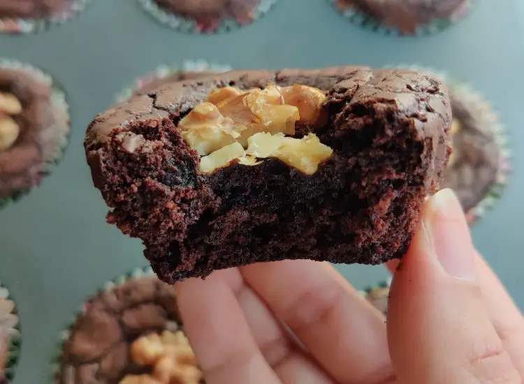 Dark Chocolate Walnut Brownie Cupcakes with Crackly Tops