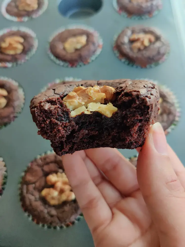 Dark Chocolate Walnut Brownie Cupcakes with Crackly Tops