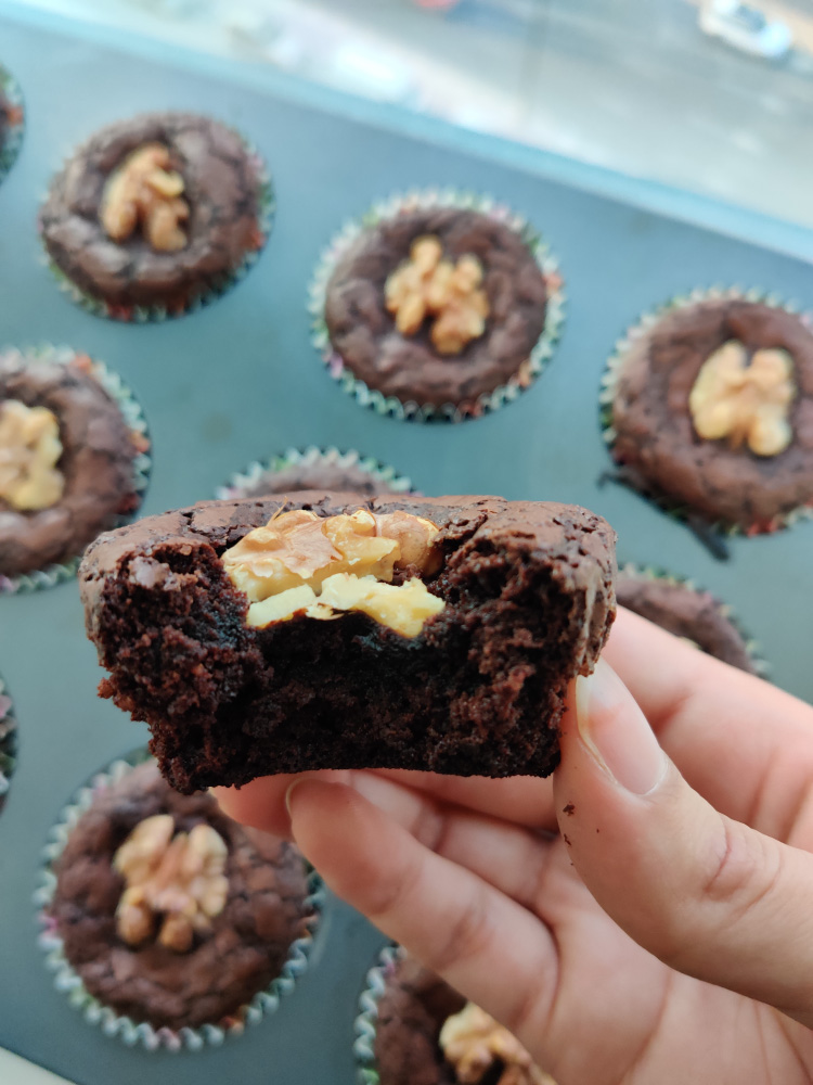 Dark Chocolate Walnut Brownie Cupcakes with Crackly Tops-24