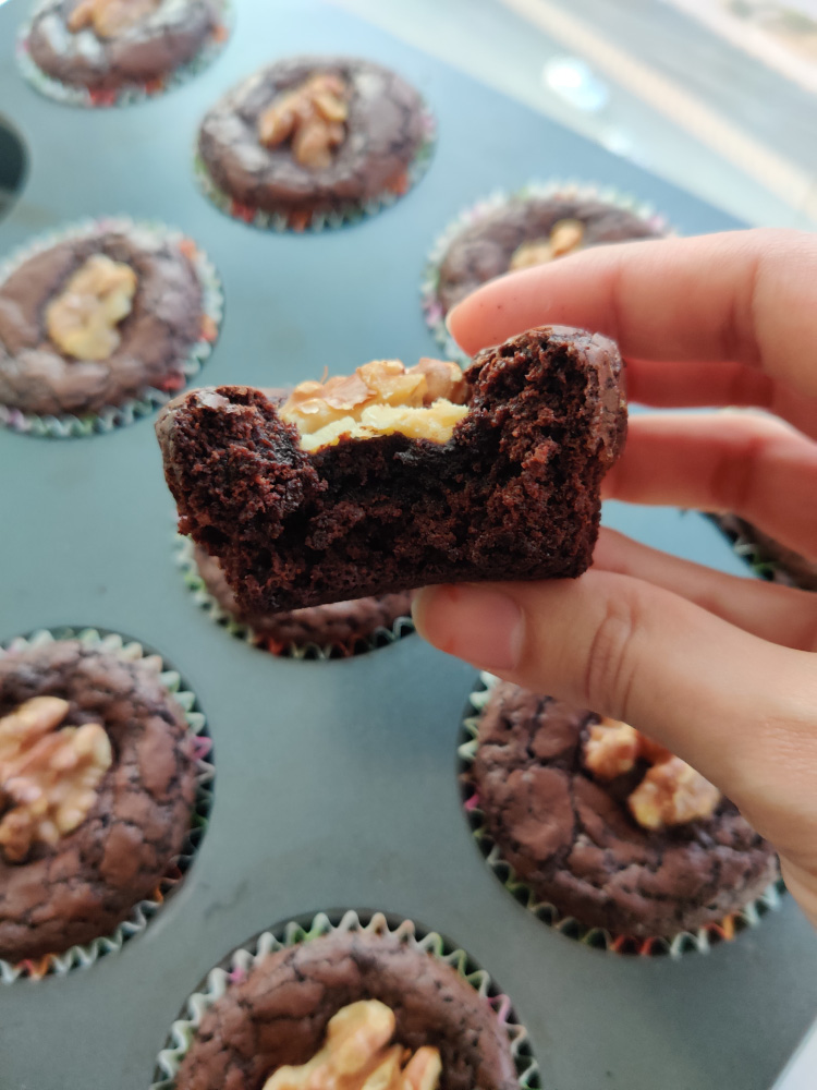 Dark Chocolate Walnut Brownie Cupcakes with Crackly Tops-29