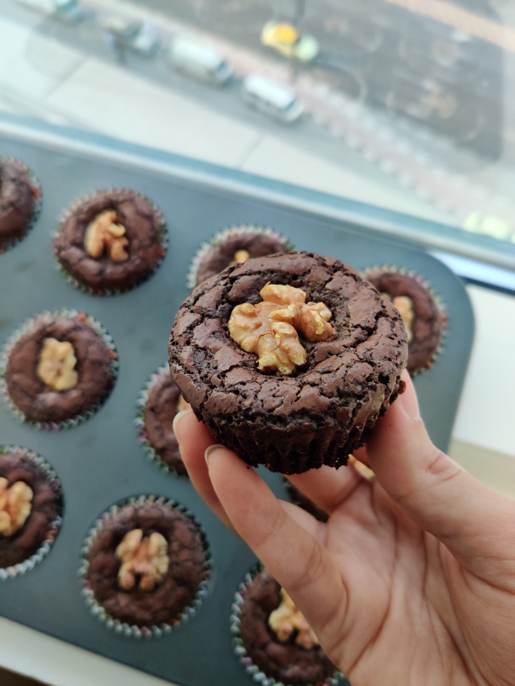 Dark Chocolate Walnut Brownie Cupcakes with Crackly Tops-40