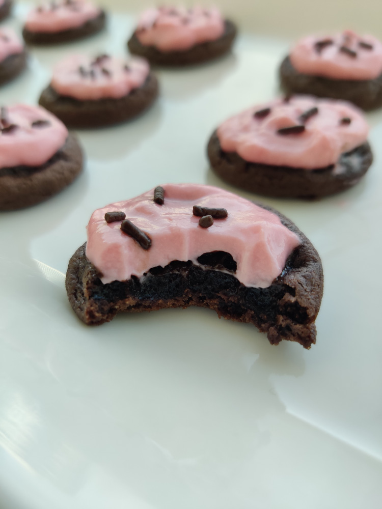 Mini Dark Chocolate Cake Mix Cookies with Labneh Frosting-10