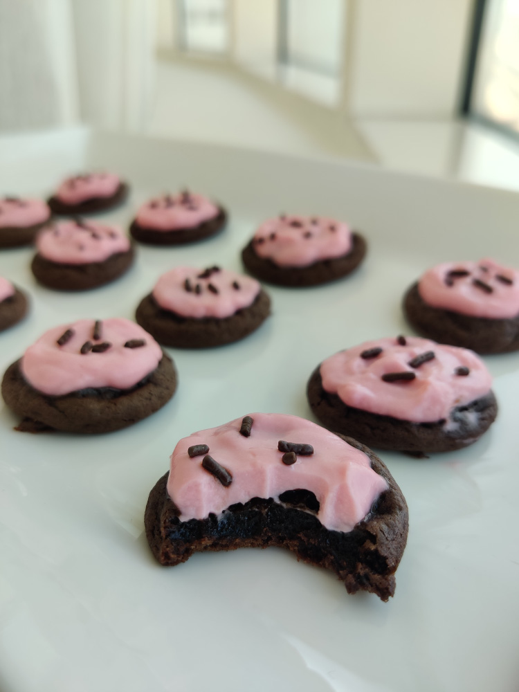 Mini Dark Chocolate Cake Mix Cookies with Labneh Frosting-29