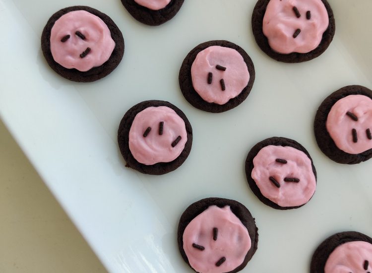 Mini Dark Chocolate Cake Mix Cookies with Labneh Frosting